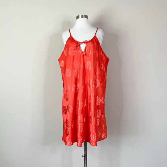 Lane Bryant | Y2K Vintage Floral Orange Satin Halter Tie Slip Short Pajama Dress - Picture 2 of 9